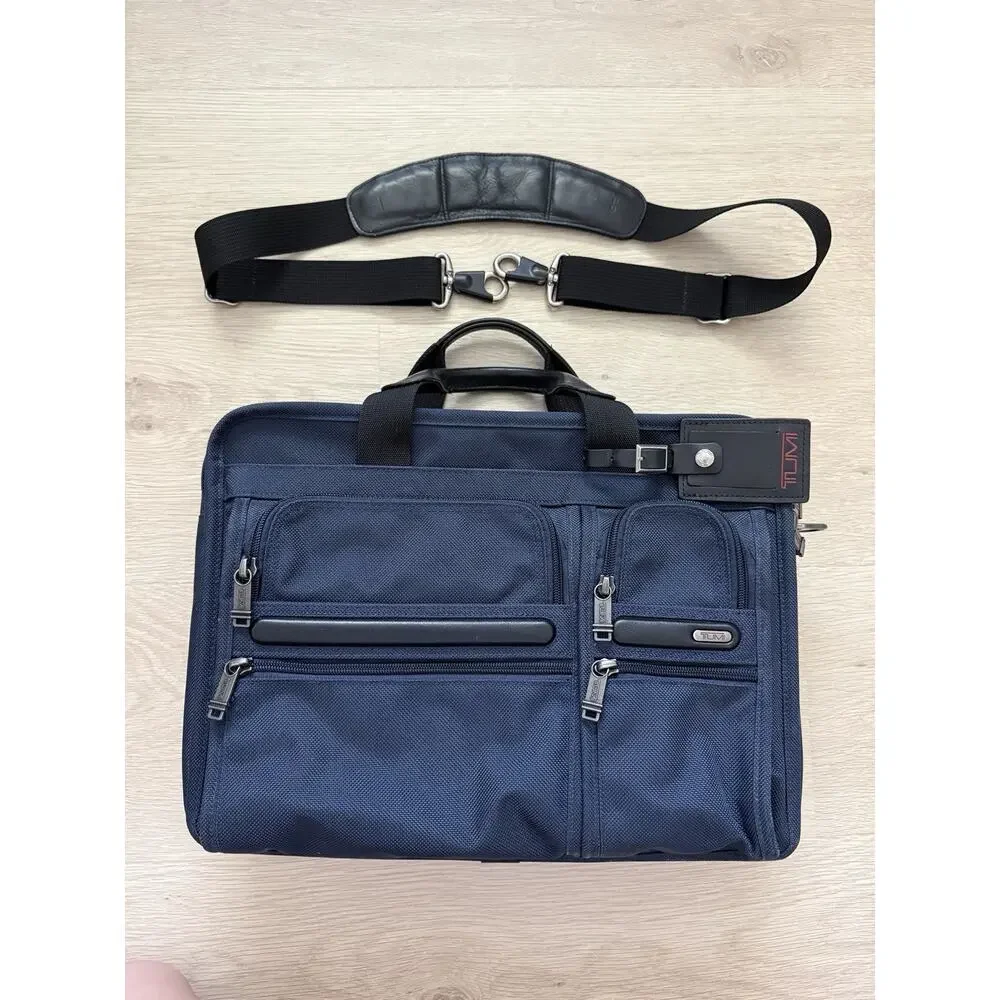 Tumi Alpha 26141 Gen 4 Expandable Organizer Briefcase Navy Blue Nylon w/ Strap
